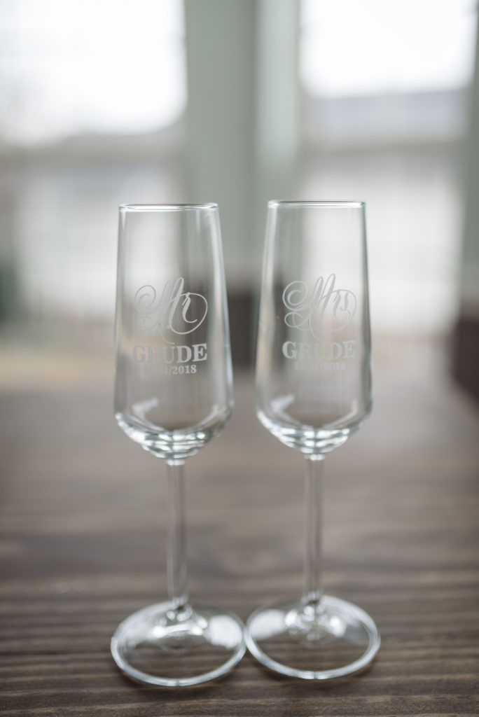 Mr. and Mrs. Wine Glasses for a Detail Shot for a Wedding in January in Franklin, TN by Nashville Wedding Photographer Dolly DeLong Photography for an elopement ceremony