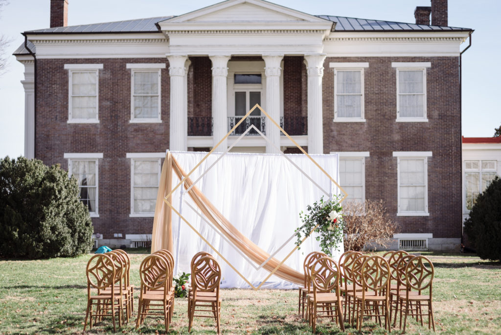 Outdoor January Wedding in front of a Mansion in Nashville, TN 