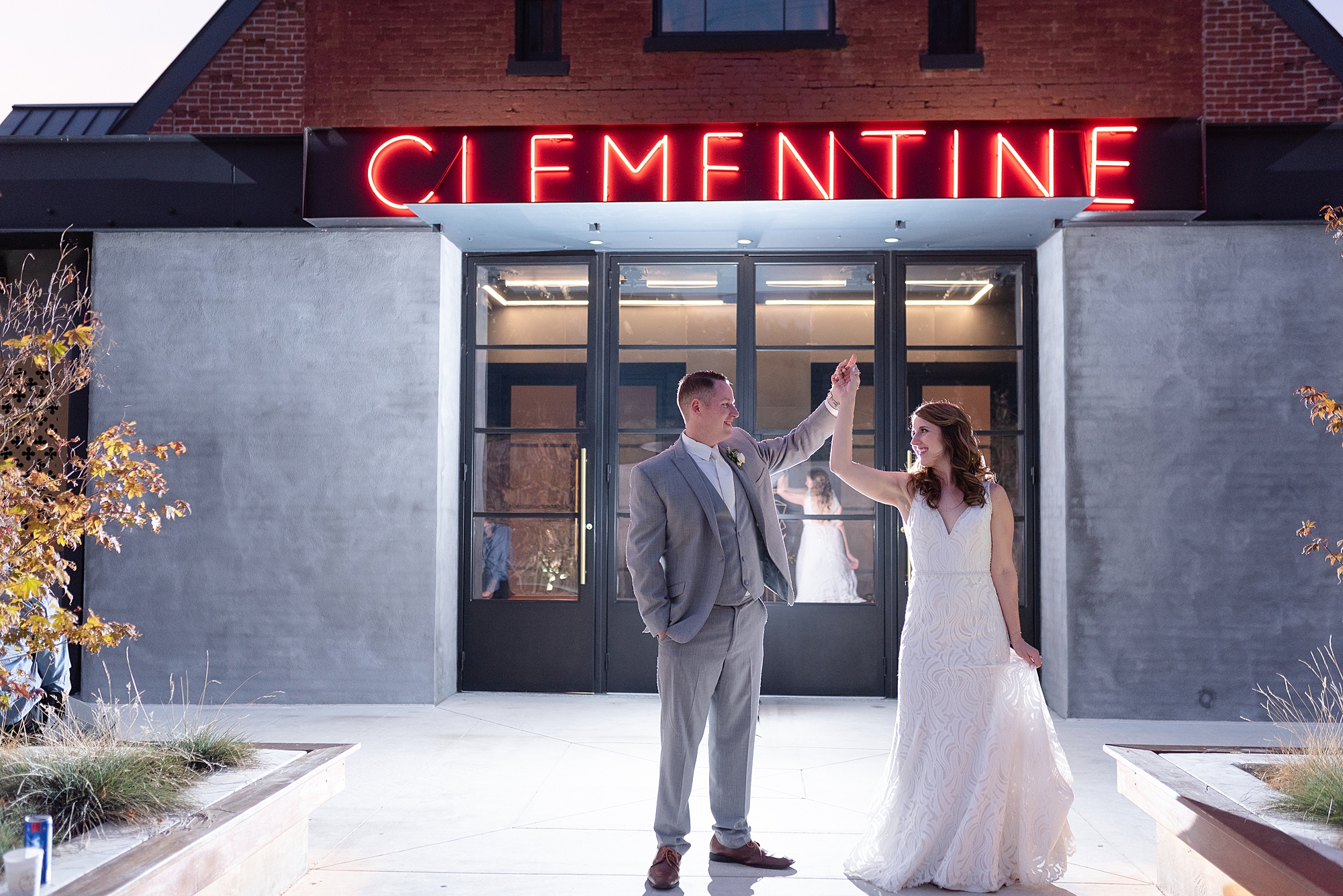 Bride and Groom Dancing in Front of Clementine Hall in Nashville TN
