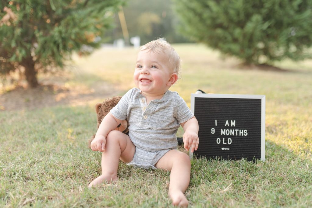 a boy's 9 month old milestone photos taken by nashville family photographer Dolly DeLong Photography
