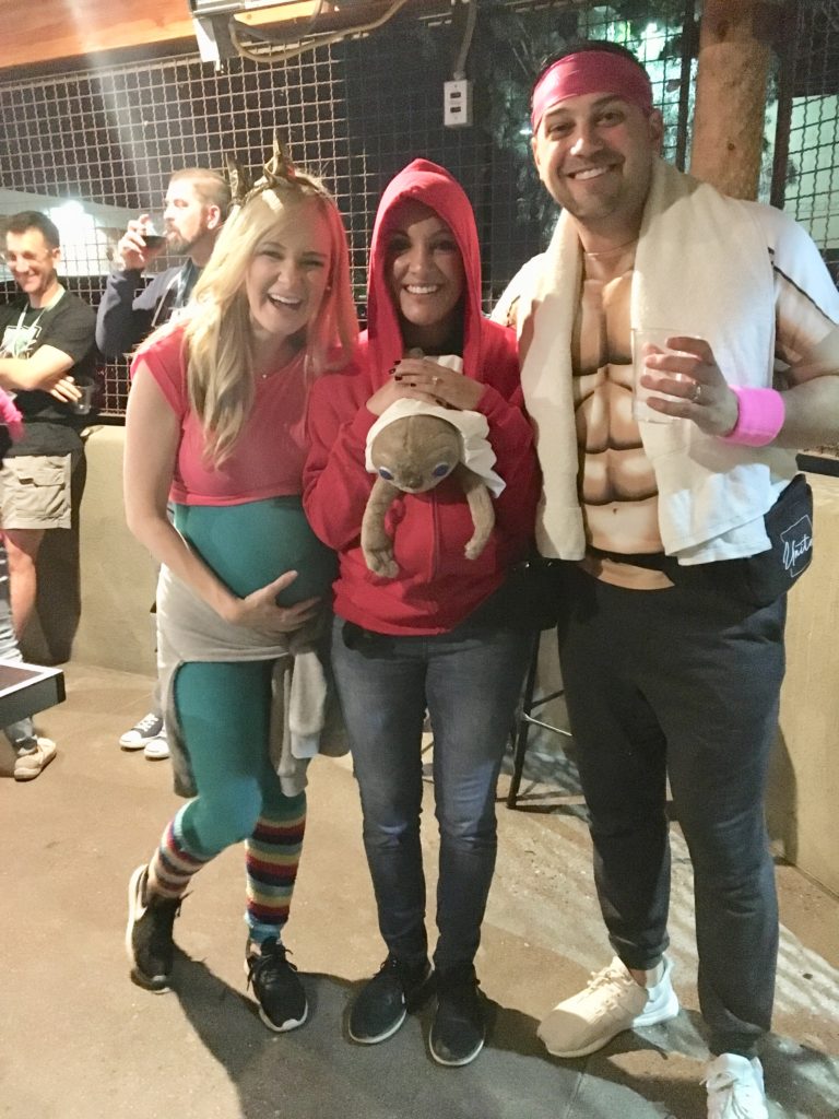 woman dressed up as E.T. with two famous photographers Amy and Jordan Demos