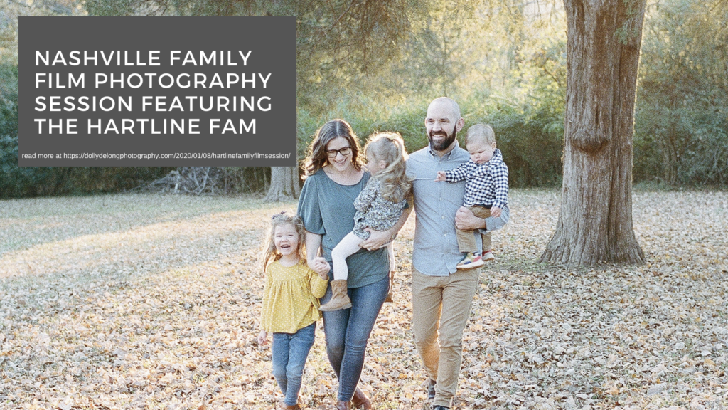 family of five walking in the fall leaves towards the camera for their family portrait session in Nashville at the historic stone hall in hermitage 