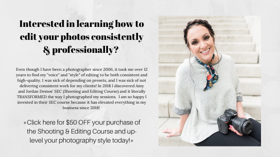 Interested in learning how to shoot and edit consistently click HERE for $50 OFF the shooting and editing course by Amy and Jordan Demos!