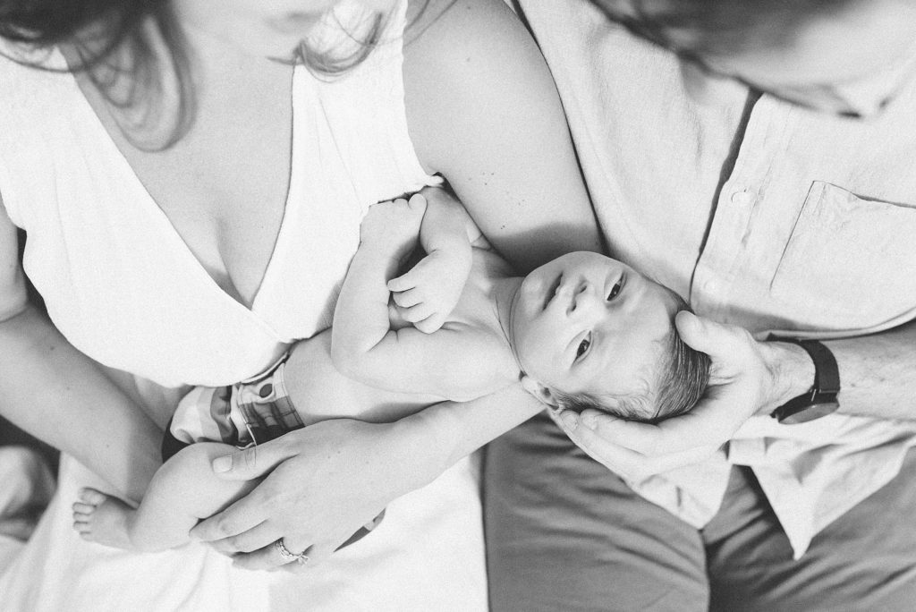 black and white image of a newborn indoor home session in Nashville with Nashville family photographer Dolly DeLong Photography