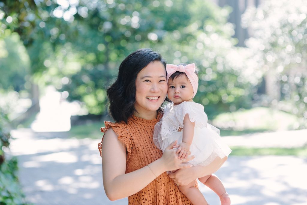 Korean Mom and her daughter standing at Vanderbilt University for a family photography session by Nashville Family Photographer Dolly DeLong Photography