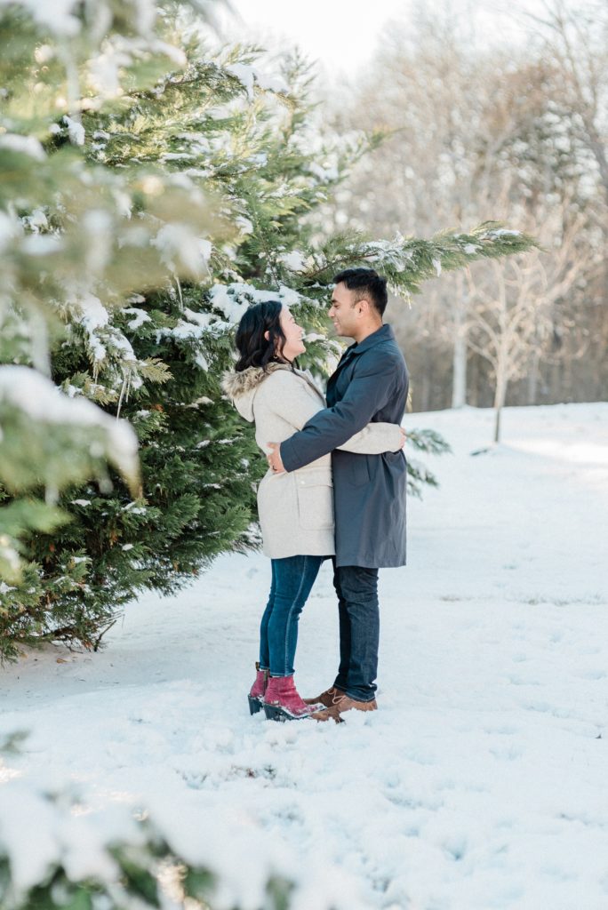 Tennessee couple poses by snow covered trees