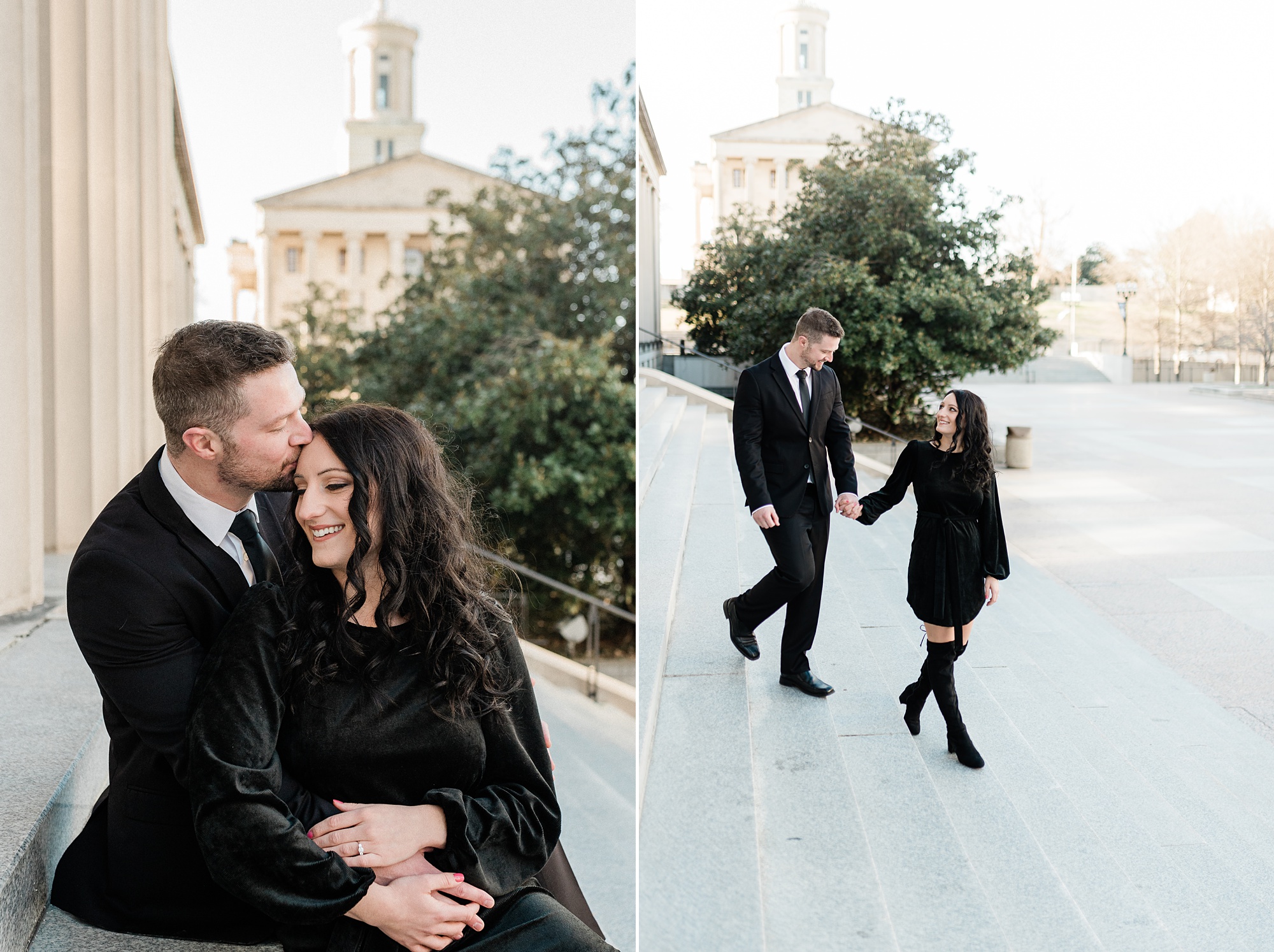 downtown Nashville engagement session on steps of the War Memorial