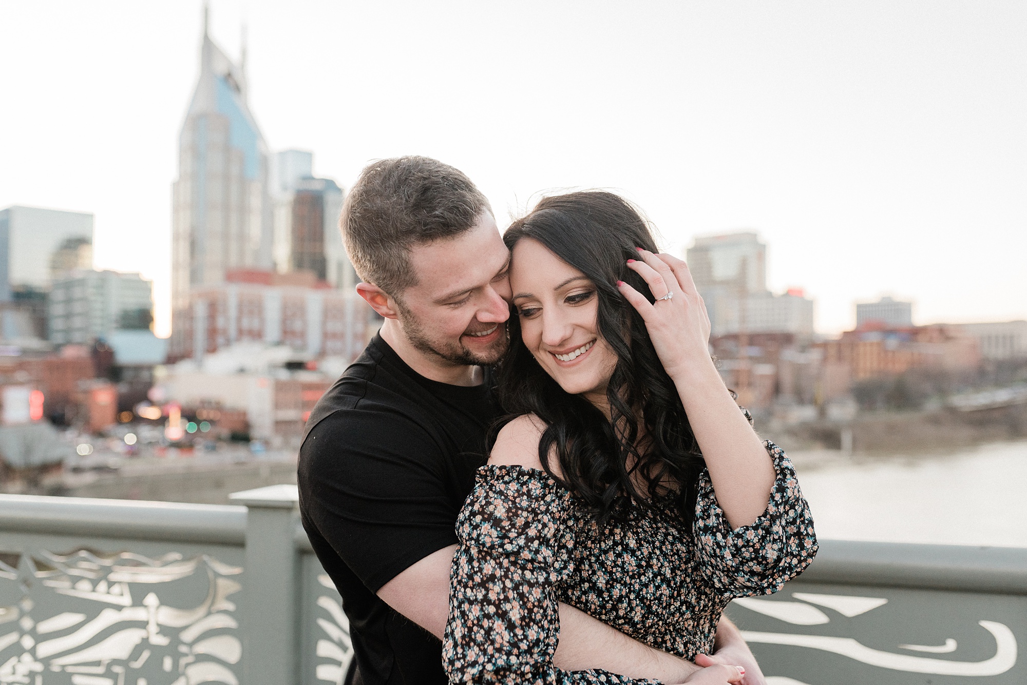engagement session with Nashville skyline in the background