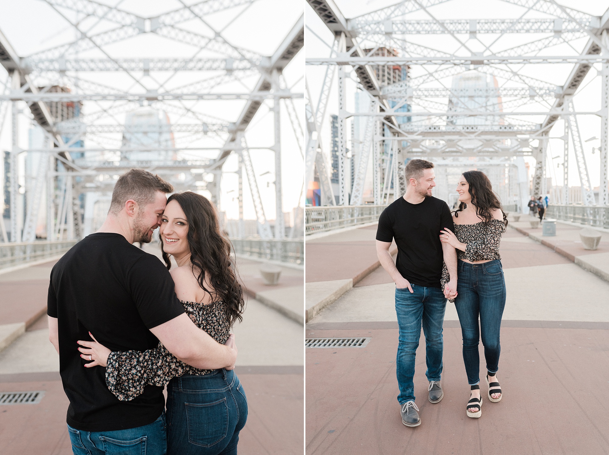 downtown Nashville engagement session on Pedestrian Bridge with Nashville photographer Dolly DeLong Photography