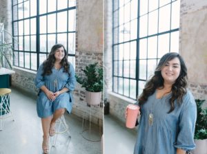 branding portraits for woman in denim dress at Collective615