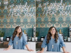 Collective615 branding portraits at coffee bar with neon sign saying "ain't nobody gonna do it for you"
