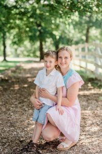 mom poses with son during outdoor family photos in Tennessee