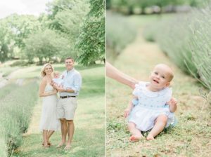 Nashville family poses with baby during lavender field mini sessions