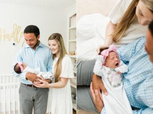 new parents look at baby girl during Nashville Newborn Session at Home