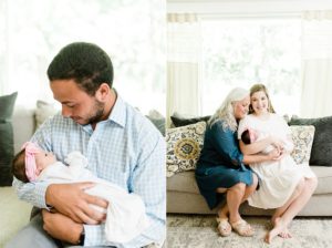 dad hugs daughter during Nashville newborn session at home