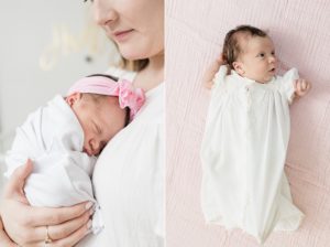 mom snuggles with baby girl in Nashville nursery