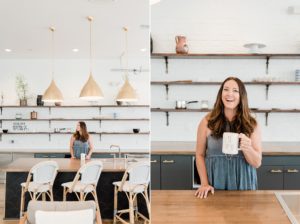 business owner stands in kitchen at The Burnham Nashville with coffee mug
