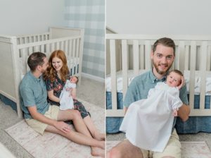 parents sit by crib during Franklin TN newborn photos