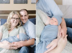 new parents snuggle with baby boy during Lifestyle Newborn Session in Nashville