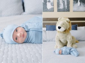 baby lays next to lion stuffed animal during TN newborn photos