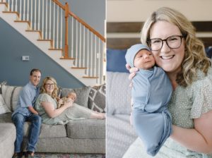 mom and son hug during Lifestyle Newborn Session in Nashville