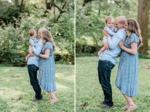 parents play with toddler during West Nashville family portraits