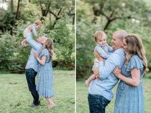 dad plays with son during family photos in West Nashville