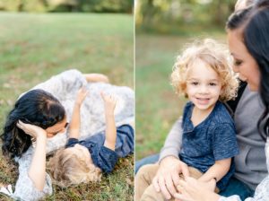 mom plays with son during Nashville family portraits
