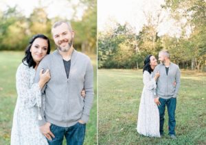 husband and wife stand together on farm during Nashville family portraits