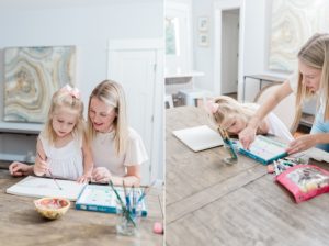 mom and daughter work on watercolor paintings during Nashville branding session