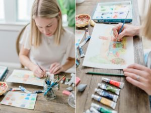 woman works on paintings during Nashville branding session at home