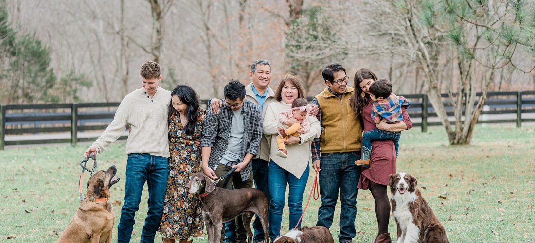 Nashville extended family portraits with four dogs