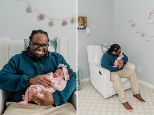 dad rocks baby girl during Nashville lifestyle newborn session