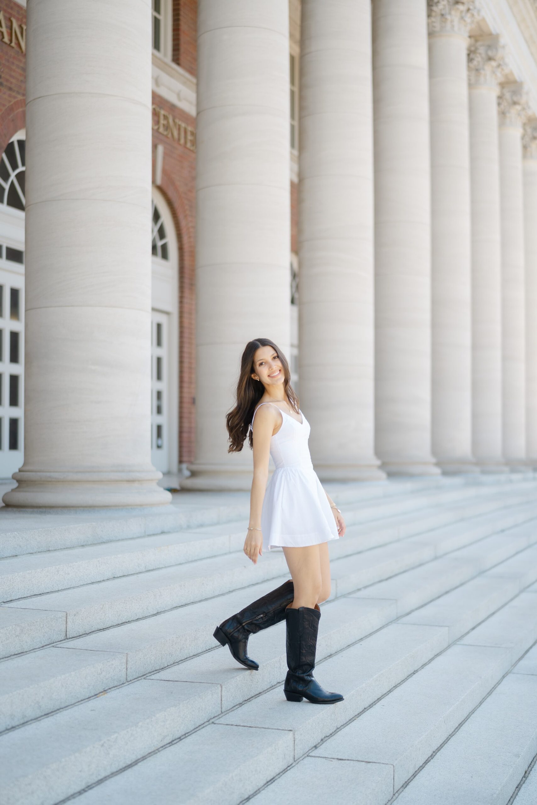 Vanderbilt University college graduation photos on campus steps by Nashville college portrait photographer